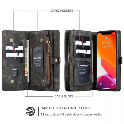 &Eacute;tui en cuir fendu Caseme Retro Wallet pour iPhone 12 et iPhone 12 Pro - noir