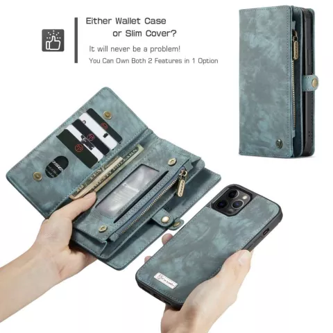 &Eacute;tui en cuir fendu Caseme Retro Wallet pour iPhone 12 et iPhone 12 Pro - bleu