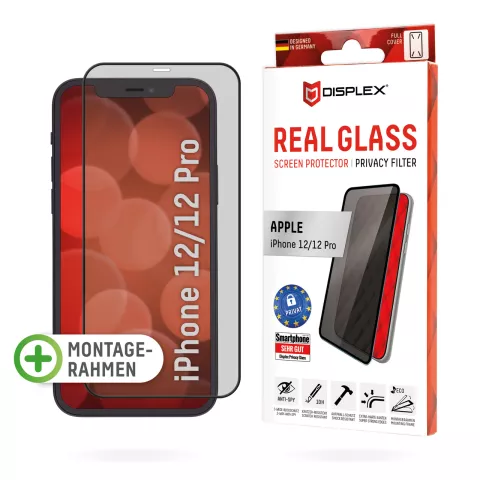 Displex Privacy Glass FC + Frame protecteur d&#039;&eacute;cran compatible avec iPhone 12 et iPhone 12 Pro - transparent