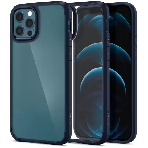 Coque Spigen Ultra Hybrid PU et TPU Air Cushion compatible avec iPhone 12 et iPhone 12 Pro - bleu