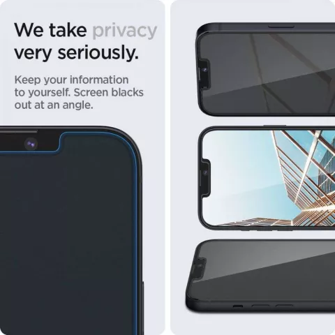 Spigen Privacy Glass With Mounting Frame 2 pack compatible avec iPhone 13 Pro et iPhone 13 - verre tremp&eacute;