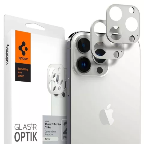 Spigen Camera Lens Glass Protector 2 pack compatible avec iPhone 13 Pro et iPhone 13 Pro Max - argent