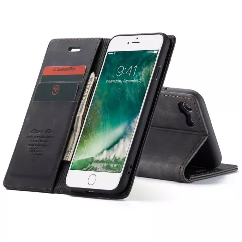 Caseme Retro Wallet Case &eacute;tui compatible avec iPhone 7, 8, SE 2020 et SE 2022 - noir