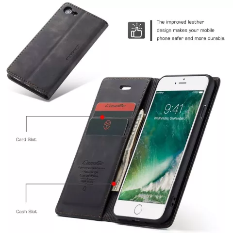 Caseme Retro Wallet Case &eacute;tui compatible avec iPhone 7, 8, SE 2020 et SE 2022 - noir