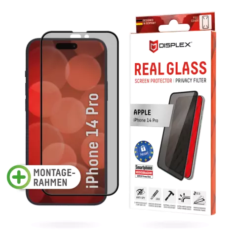 Displex Privacy Glass FC Protecteur d&#039;&eacute;cran compatible avec iPhone 14 Pro - Transparent