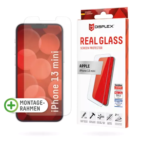 Displex Protecteur d&#039;&eacute;cran en verre v&eacute;ritable compatible avec iPhone 13 mini - Transparent