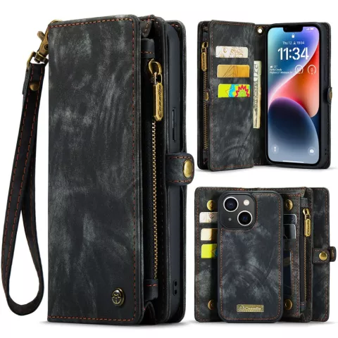 Caseme Vintage &Eacute;tui portefeuille compatible avec iPhone 15 - noir