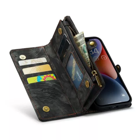 Caseme Vintage &Eacute;tui portefeuille compatible avec iPhone 15 - noir