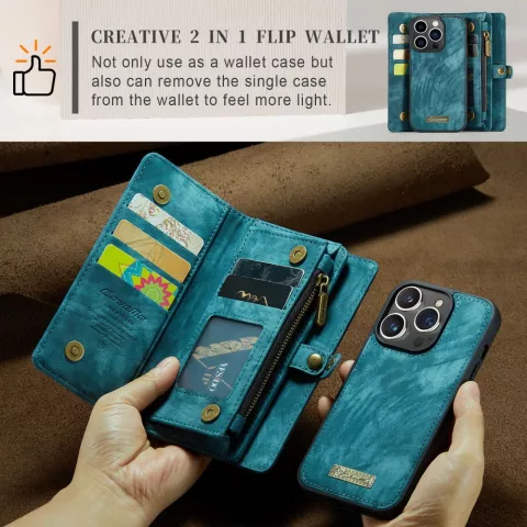 Caseme Vintage &Eacute;tui portefeuille compatible avec iPhone 15 Pro - Bleu