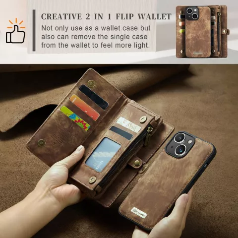 Caseme Vintage &Eacute;tui portefeuille compatible avec iPhone 15 - marron