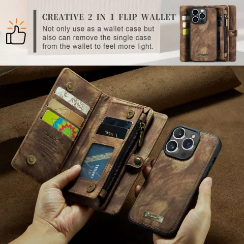 Caseme Vintage &Eacute;tui portefeuille compatible avec iPhone 15 Pro - marron