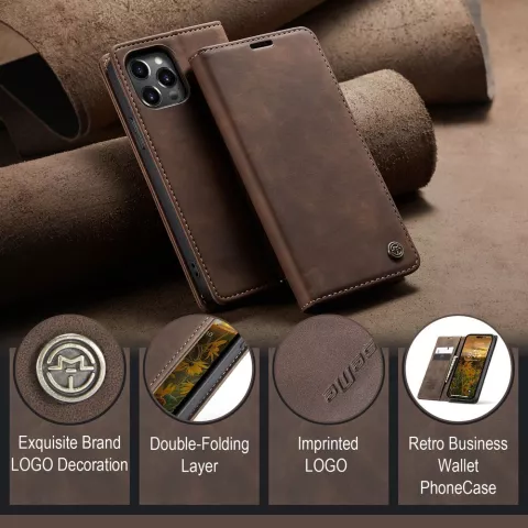 &Eacute;tui portefeuille r&eacute;tro Caseme compatible avec iPhone 15 Pro - Caf&eacute;