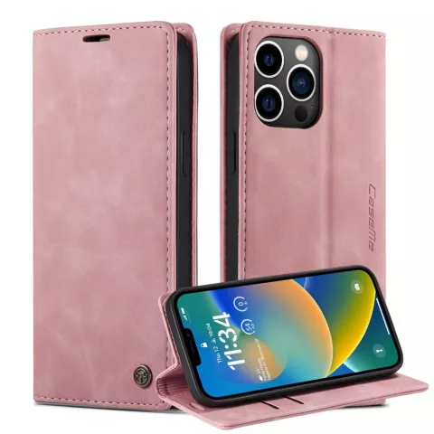 &Eacute;tui portefeuille r&eacute;tro Caseme compatible avec iPhone 15 Pro - Rose