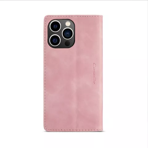 &Eacute;tui portefeuille r&eacute;tro Caseme compatible avec iPhone 15 Pro - Rose