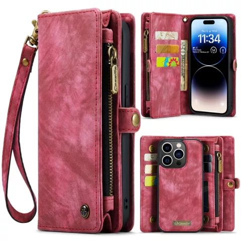 Caseme Vintage &Eacute;tui portefeuille compatible avec iPhone 15 Pro Max - Rouge