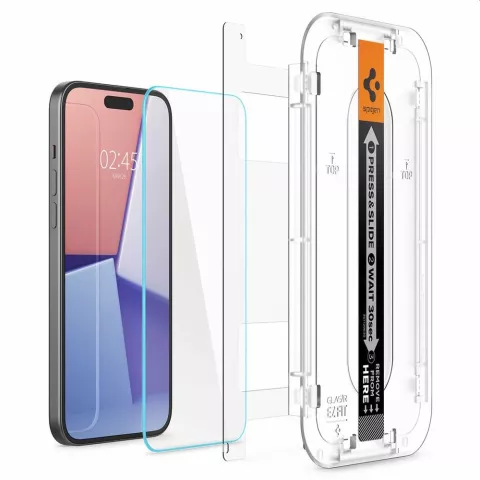 Spigen Glass Mounting Frame EZ FIT 2 Pack AGL06903 Protecteur d&#039;&eacute;cran compatible avec iPhone 15 - Transparent