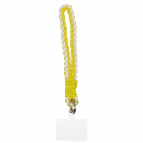 Cordon T&eacute;l&eacute;phonique Bracelet Tress&eacute; En Corde Robuste Avec Plaque De Fixation Pour T&eacute;l&eacute;phone Smartphone - Jaune Blanc