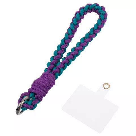 Cordon T&eacute;l&eacute;phonique Bracelet Tress&eacute; En Corde Robuste Avec Plaque De Fixation Pour T&eacute;l&eacute;phone Smartphone - Violet Bleu