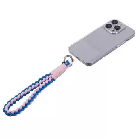 Cordon T&eacute;l&eacute;phonique Bracelet Tress&eacute; En Corde Robuste Avec Plaque De Fixation Pour T&eacute;l&eacute;phone Smartphone - Bleu Rose