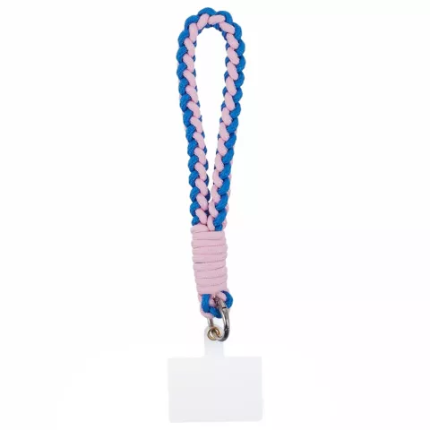 Cordon T&eacute;l&eacute;phonique Bracelet Tress&eacute; En Corde Robuste Avec Plaque De Fixation Pour T&eacute;l&eacute;phone Smartphone - Bleu Rose