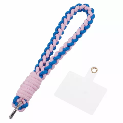 Cordon T&eacute;l&eacute;phonique Bracelet Tress&eacute; En Corde Robuste Avec Plaque De Fixation Pour T&eacute;l&eacute;phone Smartphone - Bleu Rose