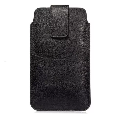 Lychee Cuir Texture Taille Moyenne Pochette De T&eacute;l&eacute;phone Insert Case Ceinture Ceinture Clip Cardslot Smartphone Case - Noir