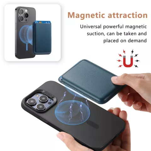 Porte-carte magn&eacute;tique portefeuille porte-cartes compatible avec iPhone avec MagSafe - Bleu