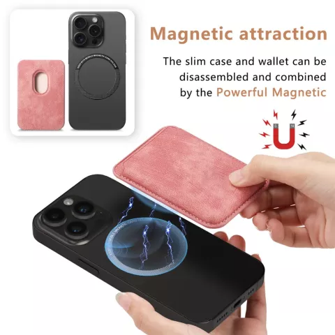 Porte-carte magn&eacute;tique portefeuille porte-cartes compatible avec iPhone avec MagSafe - Rose