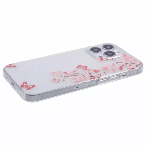 Coque en TPU Zen Blossom Flower Branches Nature Papillons compatible avec iPhone 13 Pro Max - Transparente