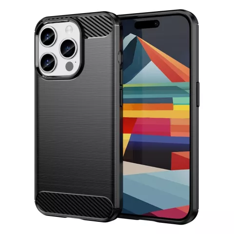 Coque Carbon Armor TPU avec finition bross&eacute;e compatible avec iPhone 16 Pro - noir