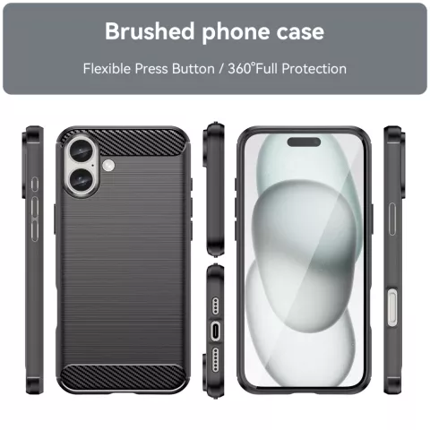 Coque Carbon Armor TPU avec finition bross&eacute;e compatible avec iPhone 16 Plus - noir