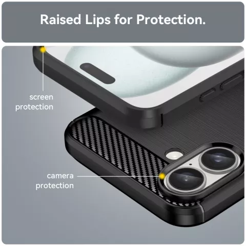 Coque Carbon Armor TPU avec finition bross&eacute;e compatible avec iPhone 16 Plus - noir