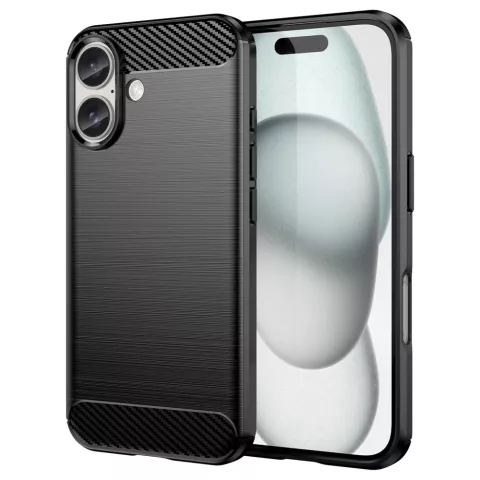 Coque Carbon Armor TPU avec finition bross&eacute;e compatible avec iPhone 16 - noir