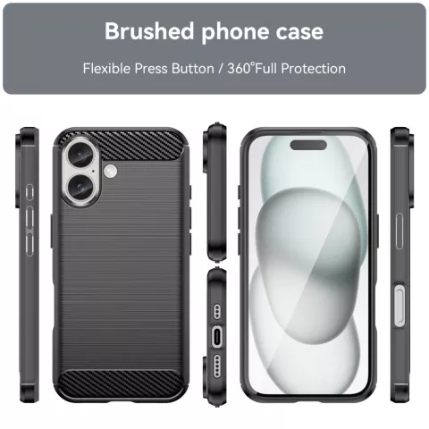 Coque Carbon Armor TPU avec finition bross&eacute;e compatible avec iPhone 16 - noir