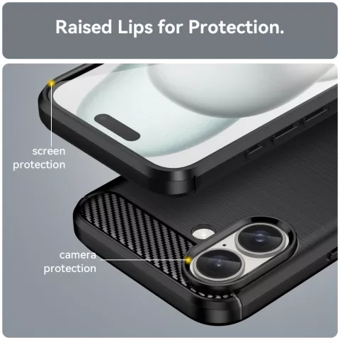 Coque Carbon Armor TPU avec finition bross&eacute;e compatible avec iPhone 16 - noir