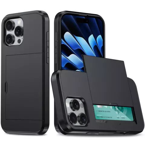 &Eacute;tui en plastique et TPU antid&eacute;rapant avec porte-cartes Secret compatible avec iPhone 16 Pro - noir