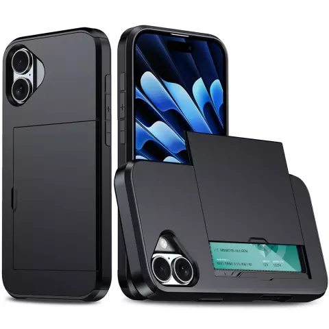 Secret Porte-cartes en plastique antid&eacute;rapant et &eacute;tui en TPU compatible avec iPhone 16 - noir