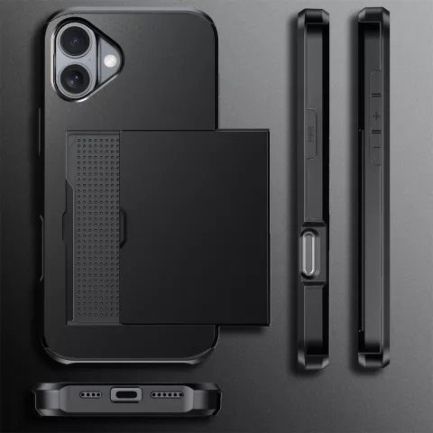 Secret Porte-cartes en plastique antid&eacute;rapant et &eacute;tui en TPU compatible avec iPhone 16 - noir