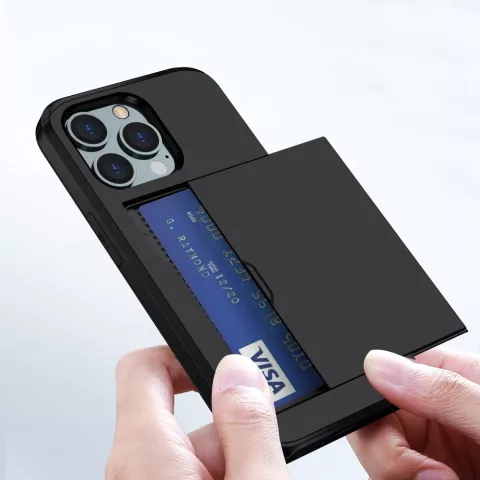 Porte-cartes Secret en plastique antid&eacute;rapant et &eacute;tui en TPU compatible avec iPhone 16 Pro Max - noir