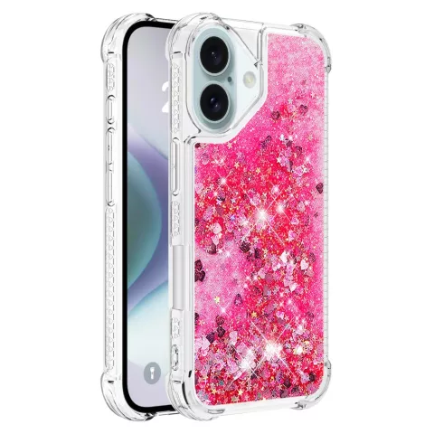 Coque en TPU paillet&eacute; avec coins renforc&eacute;s compatible avec iPhone 16 - rose transparent