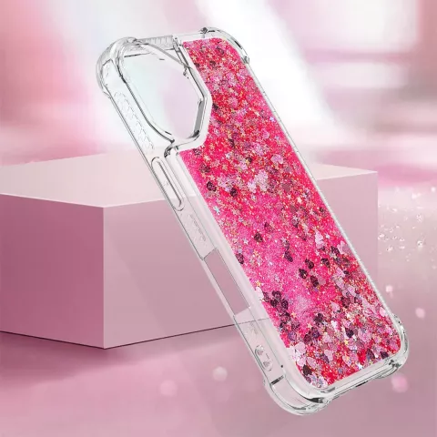 Coque en TPU paillet&eacute; avec coins renforc&eacute;s compatible avec iPhone 16 - rose transparent