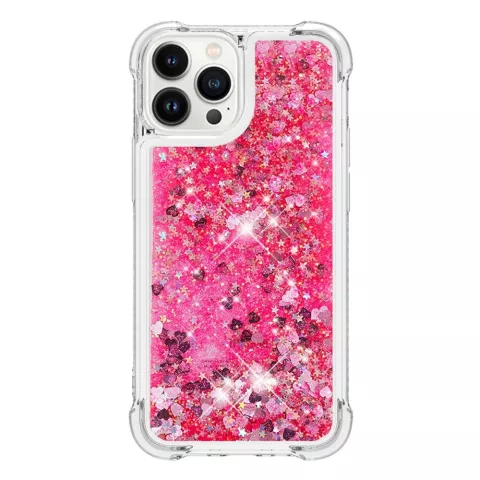 Coque en TPU paillet&eacute; avec coins renforc&eacute;s compatible avec iPhone 16 Pro - rose transparent