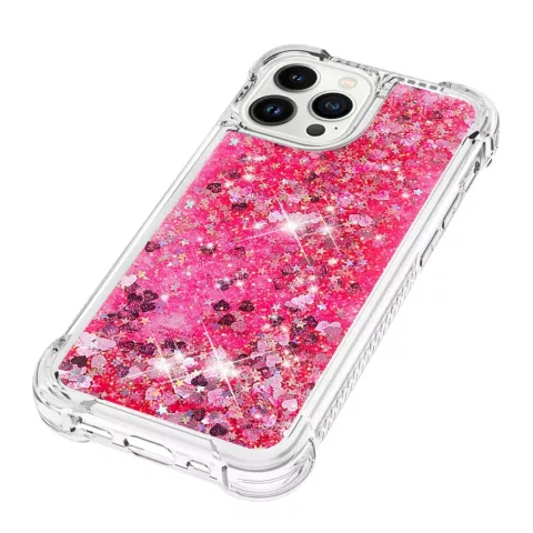 Coque en TPU paillet&eacute; avec coins renforc&eacute;s compatible avec iPhone 16 Pro - rose transparent