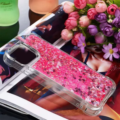 Coque en TPU paillet&eacute; avec coins renforc&eacute;s compatible avec iPhone 16 Pro - rose transparent