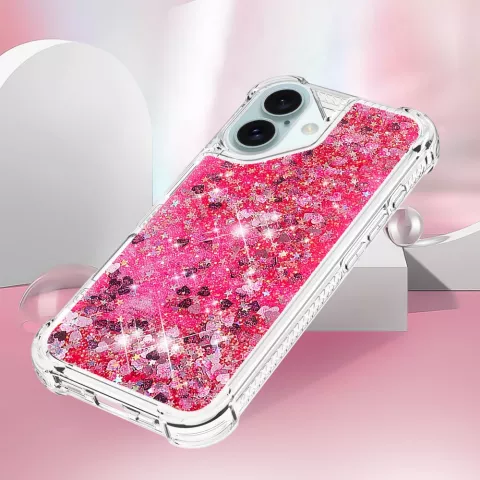 Coque en TPU paillet&eacute; avec coins renforc&eacute;s compatible avec iPhone 16 Plus - rose transparent