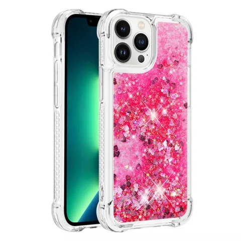 Coque en TPU paillet&eacute; avec coins renforc&eacute;s compatible avec iPhone 16 Pro Max - rose transparent