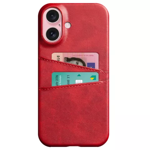 &Eacute;tui en cuir v&eacute;g&eacute;talien Duo Cardslot Wallet compatible avec iPhone 16 - rouge