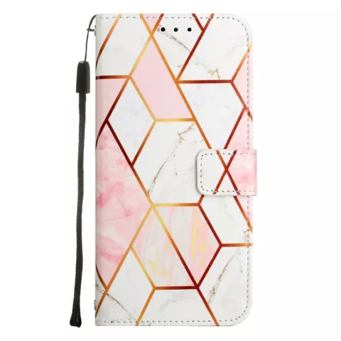 &Eacute;tui en cuir artificiel Rose Marble Wallet compatible avec iPhone 16 Pro - blanc et rose