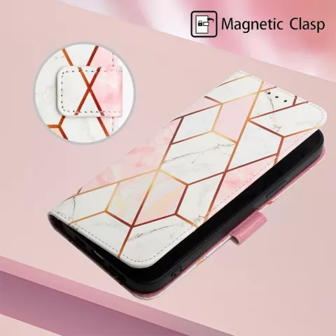 &Eacute;tui en cuir artificiel Rose Marble Wallet compatible avec iPhone 16 Pro - blanc et rose