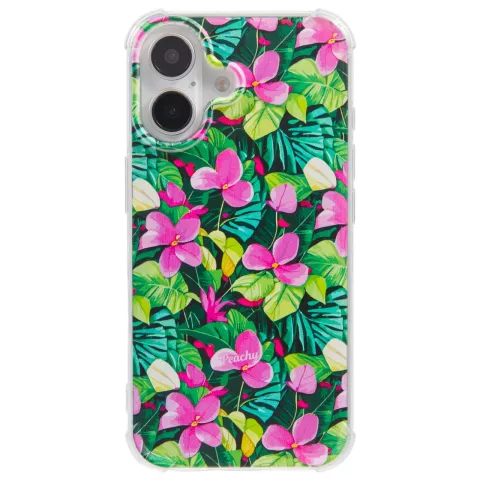 Coque en TPU avec feuilles et fleurs tropicales avec coins renforc&eacute;s compatible avec iPhone 16